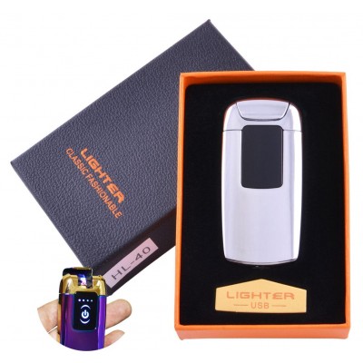 Электроимпульсная зажигалка в подарочной упаковке Lighter (Двойная молния, USB) HL-40 Silver