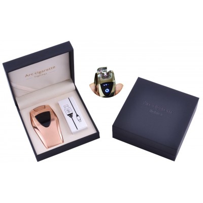 Электроимпульсная зажигалка в подарочной упаковке ArcCigarette (Двойная молния, USB) HL-39 Gold