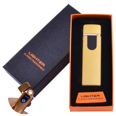 USB зажигалка в подарочной упаковке Lighter (Спираль накаливания) №HL-49 Gold