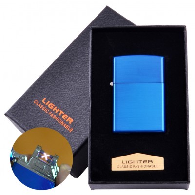 Электроимпульсная зажигалка в подарочной коробке LIGHTER (USB) №HL-136 Blue