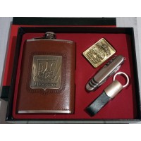 Подарочный набор 4в1 фляга, зажигалка, брелок, нож Украина D453