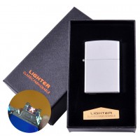 Электроимпульсная зажигалка в подарочной коробке LIGHTER (USB) №HL-136 Silver