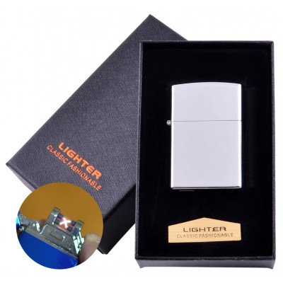 Электроимпульсная зажигалка в подарочной коробке LIGHTER (USB) №HL-136 Silver