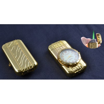 Зажигалка карманная с часами Сердечко (Турбо пламя) №XT-3922 Gold