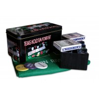 Покерный набор на 200 фишек с номиналом в металлической коробке «Техасский холдем» №200T