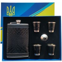 Подарочный набор: Фляга 9oz с рюмками в кожаном стиле (6 предметов) TZ-48