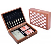 Игровой набор шахматы/домино/карты (2 колоды) /кости, деревянная коробка №2516D