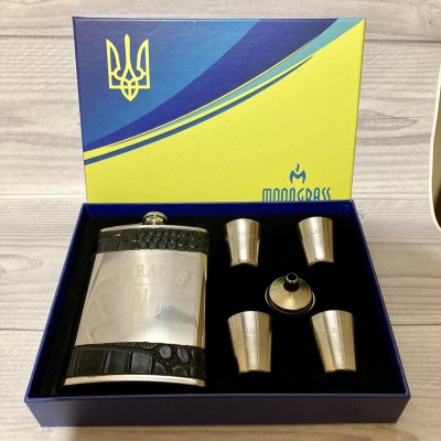Подарочный набор MOONGRASS 6в1 с флягой, рюмками, лейкой UKRAINE 