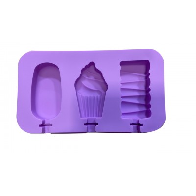 Форма силиконовая для мороженого с крышечкой Кекс Микс из 3-х шт на планшете без палочек