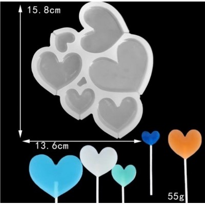 Форма силиконовая для леденцов Сердечки из 6 шт
