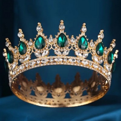 Декор для торта Корона D12 с зелеными камнями