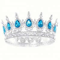 Декор для торта Корона D12 серебро с голубыми камнями