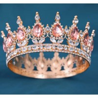 Декор для торта Корона D12 золотая с розовыми камнями