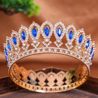 Декор для торта Корона D12 золото с синими камнями