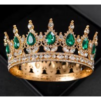 Декор для торта Корона D12 золото с зелеными камнями
