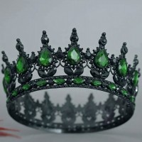 Декор для торта Корона D12 черная с зелеными камнями