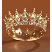 Декор для торта Корона D12 золото с светлозелеными камнями