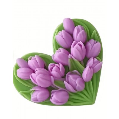 Силиконовый молд Сердце с цветами 7,7х6 см