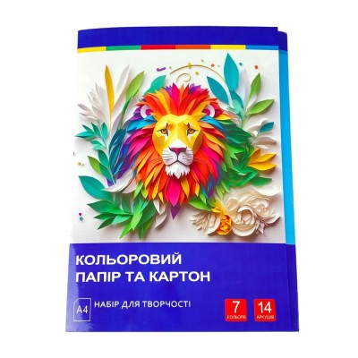 Набор картон + бумага цветная 7 цветов А4 14 листов Разноцветный Без бренда (11В-018)