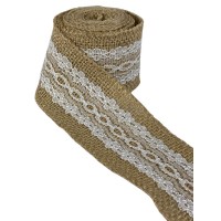Лента льняная с кружевом 5см х 2м Бежевый Unison (0815-2)