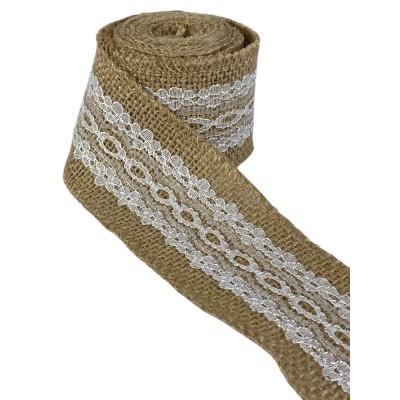 Лента льняная с кружевом 5см х 2м Бежевый Unison (0815-2)