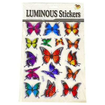 Наклейка пластиковая рельефная флуоресцентная, 10 х 30см Бабочки (Y-Q015) Наклейка пластиковая рельефная флуоресцентная, 10 х 30см Бабочки (Y-Q015)