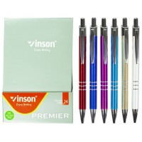 Ручка масляная  синяя автомат Vinson Premier, металл (36шт/уп)
