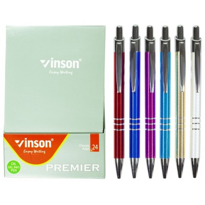 Ручка масляная  синяя автомат Vinson Premier, металл (36шт/уп)