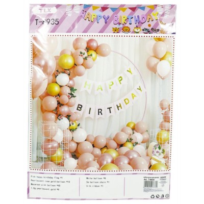 Набор декора ко дню рождения, розовый дизайн с золотом (баннер, шарики).