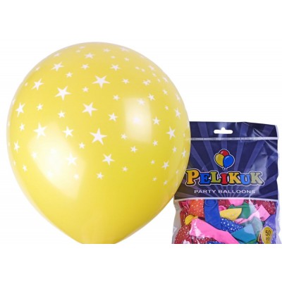 Шарики круглые Pelikuk 12' (30 см) цвета микс - звездочки, 50шт/уп