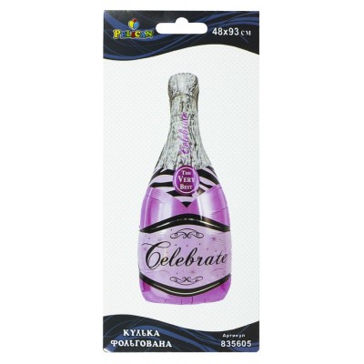 Шарик фольгированный Pelican, розовая бутылка шампанского, 93см