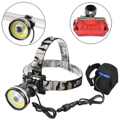 Велофонарь + на лоб Police B031-COB+LM, STOP-5LED, ЗУ 220V, 4х18650, 2хААА, Box