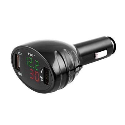 Термометр-вольтметр VST-708-4, зелено-красные цифры, +2 USB