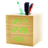 Часы сетевые VST-878S-4, зеленые, (корпус желтый) температура, влажность, USB