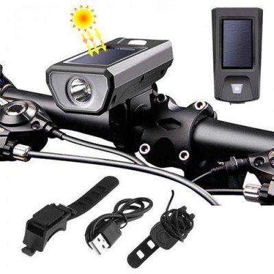 Велозвонок + фара FY-316-XPE, солнечная батарея,  выносная кнопка, Waterproof, аккум., ЗУ mircoUSB