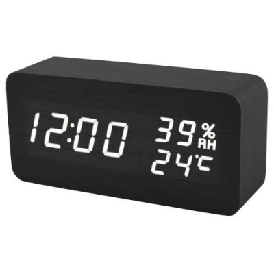 Часы сетевые VST-862S-6 белые, (корпус черный) температура, влажность, USB