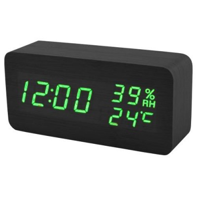 Часы сетевые VST-862S-4 зеленые, (корпус черный) температура, влажность, USB
