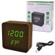 Часы сетевые VST-872-4, зеленые, (корпус коричневый) температура, USB