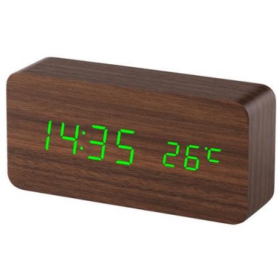 Часы сетевые VST-862-4 зеленые, (корпус коричневый) температура, USB