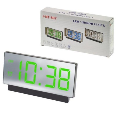Часы сетевые VST-897-4, ярко-зеленый,температура, USB