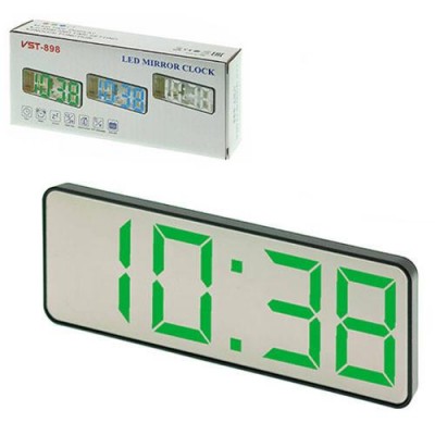 Часы сетевые VST-898-4, ярко-зеленые, температура, USB