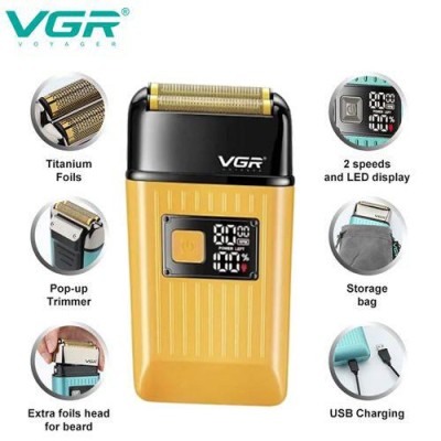 Электробритва VGR V-357 GOLD шейвер для сухого и влажного бритья, Waterproof IPX6, выдвижной триммер, LED