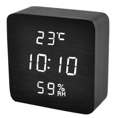 Часы сетевые VST-872S-6 белые (корпус черный), температура, влажность, USB