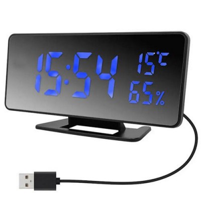 Часы сетевые VST-888Y-5, синие, температура, влажность, USB