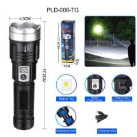 Фонарь PLD-008 WHITE LASER LED PM10-TG, Li-Ion аккум., power bank, индикация заряда, ЗУ Type-C, zoom, Box