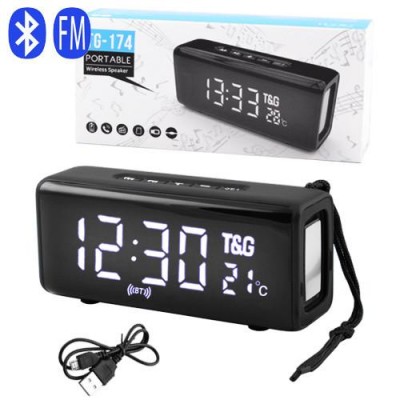 Bluetooth-колонка TG174, speakerphone, радио, PowerBank, часы, термометр, black