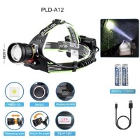 Фонарь налобный PLD-A12-TG, 2x18650, zoom, ЗУ microUSB, Box