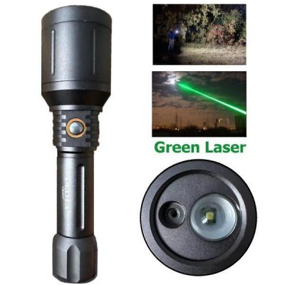 Фонарь CK007-T6 + лазер зеленый, 1х18650/3xAAA, ЗУ 220V, zoom, Box