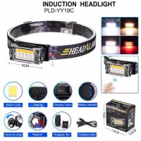 Фонарь налобный YY-19С-5SMD+COB(white+yellow+red), Motion Sensor, Li-Ion аккум., ЗУ Type-C, магнит, Box