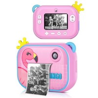 Детский фотоаппарат мгновенной печати YT008  PINK FLAMINGO с поддержкой microSD card, 3Y+